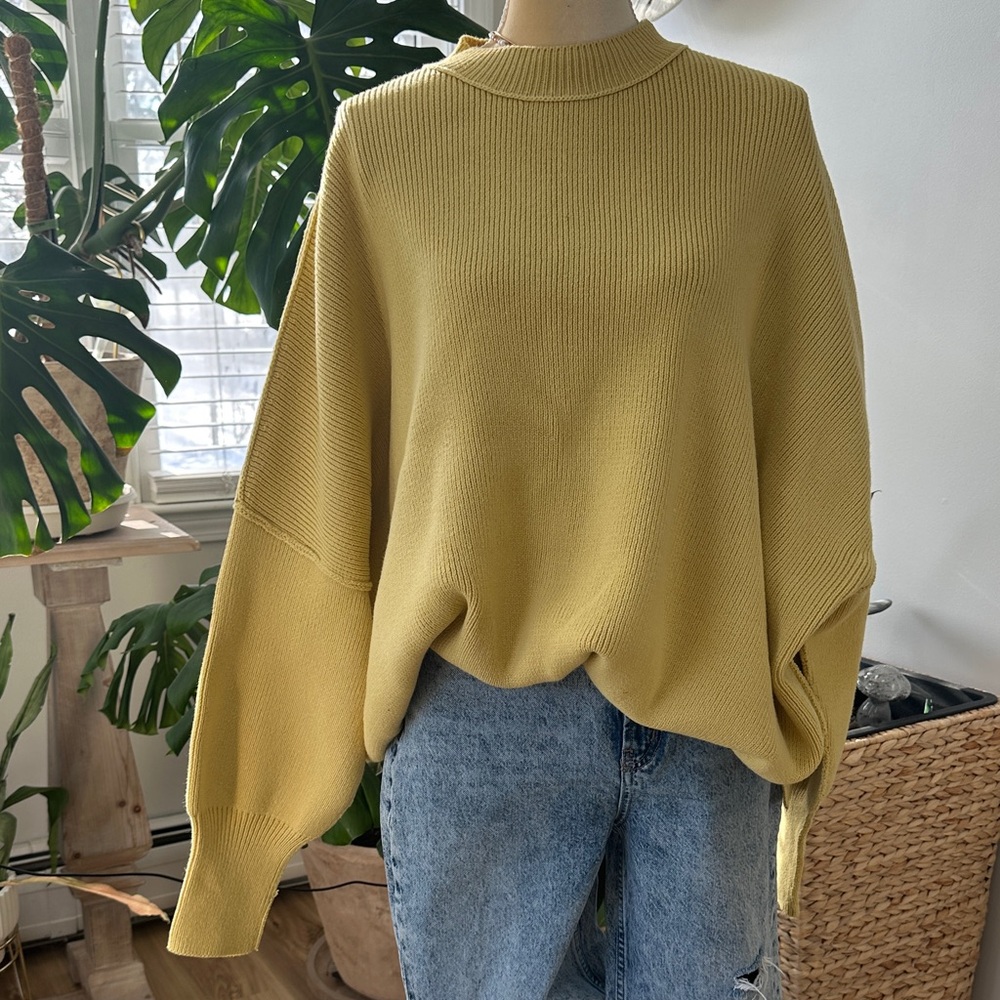 Free People Mustard Mock Neck OversizedSweater size L NWOT